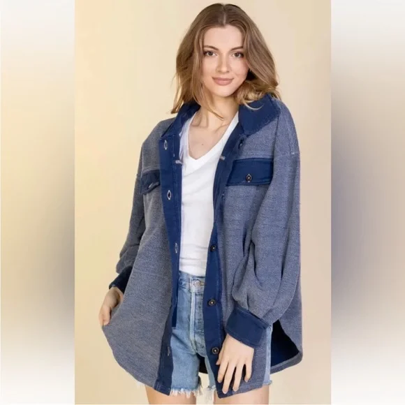 NWT Free People Ruby Shacket - Navy/Oceana Blue - Oversized - XS & Medium - Picture 4 of 17